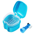Keedolla Denture Cup Orthodontic Retainer Case, Denture Bath Box Dental Mouthguard Case Cleaning with Brush, Strainer Basket and Lid Waterproof - Blue - color: Blue