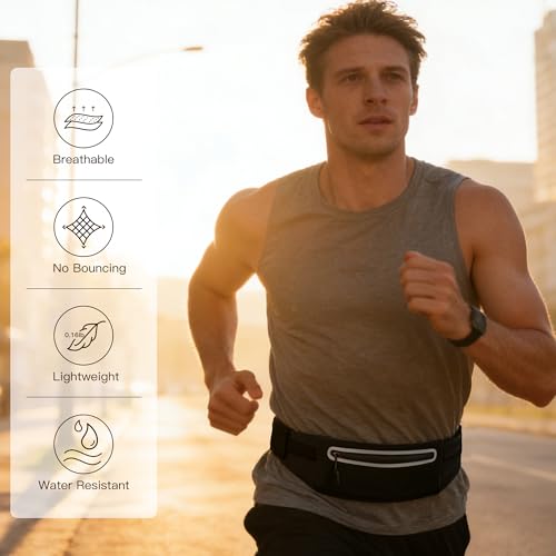 Slim Running Belt for Women Men,Phone Holder Waist Pack,Runners Fanny Pack - color: Light Black
