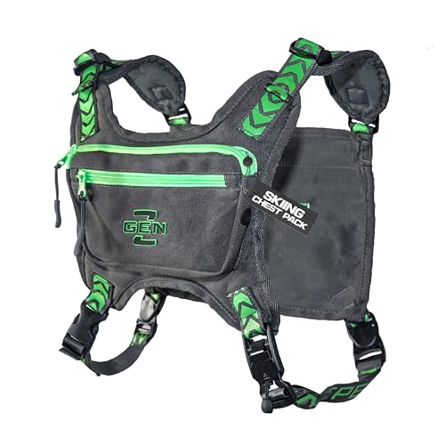 Ski & Snowboard Chest Pack – Lightweight Gunmetal Chest Bag for Skiing & Snowboarding with 3 Secure Pockets, No-Bounce Straps, and Back Panel Pocket - color: GUNMETAL