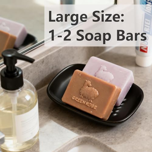 Miamolo Soap Dish, Ceramic Soap Holder Shower Soap Dish for Bar Soap Sponge, Soap Saver Tray for Bathroom Kitchen Sink, Black - color: Black, size: Floating Point Design