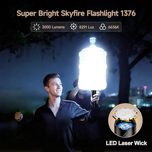 Rechargeable Flashlight with Ignition Lens, 2000LM, Camping & Home | High-lumen zoomable beam, 5 modes with SOS, 5000mAh USB-C, IPX6 water resistance for camping, outages and roadside use