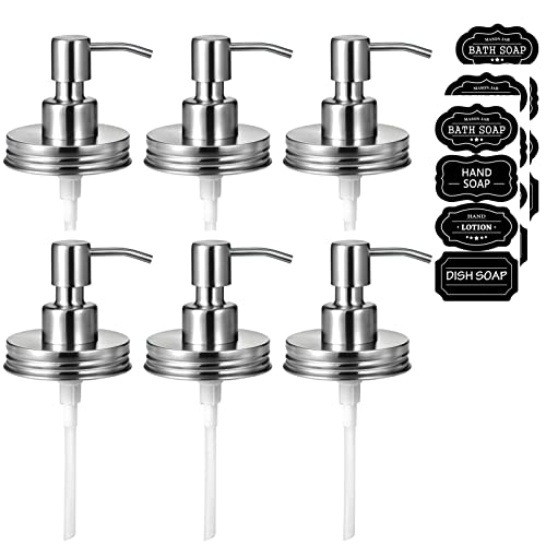 Amolliar Mason Jar Liquid Soap Dispenser Pump Lid, Brushed Nickel 6 Pack | Stainless Steel Soap Pump 16oz Regular Mouth Jar, Farmhouse Decor, Hand Soap, Dish Soap, Lotion Soap Lid, Extra 3 Long Tubes - color: Brushed Nickel, size: 6 Pack