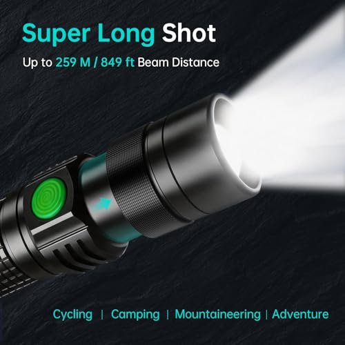 Hoxida Pocket EDC Tactical Flashlight Rechargeable Super Bright 1500lm | 4.9inch & Emergency One Click SOS, Small LED Flashlight 3Hr USB-C Fast Charging, Waterproof Portable for Camping, Hiking