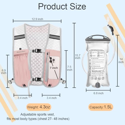 Running Vest Hydration Backpack for Men Women, Lightweight Breathable Hydration Packs, Adjustable Chest Straps Daypack, Reflective Water Running Vest for Marathon, Trail, Hiking, Cycling - color: Pink