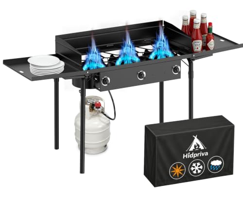 3 Burner Propane Gas Stove with Side Shelves, Cover & Windscreen