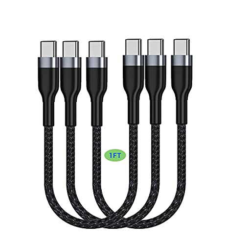 USB C to USB C Cable, 1FT 3 Pack, C to C Cable Fast Charging 65W Cord - color: Black, size: 1FT