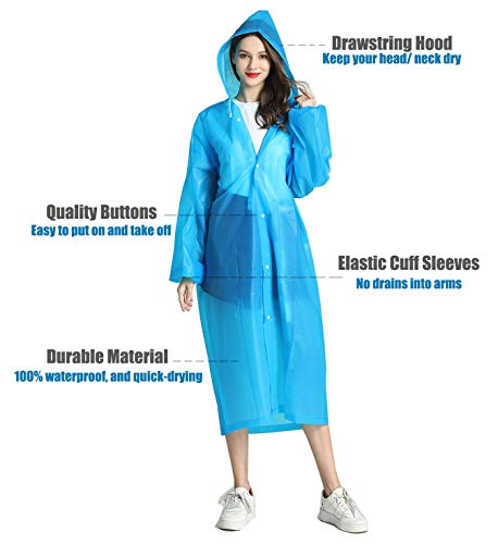 HLKZONE Raincoat, 2 Pack Rain Ponchos for Adults Travel Rain Jacket Packable Rain Coats for Women with Drawstring Hood - color: C-light Blue