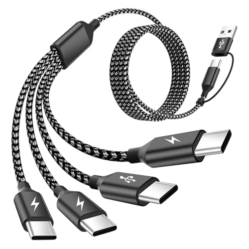 MPATIBY USB C Splitter Multi Charging Cable,USB A/C to USB C Charging Cord | 5FT 4 in 2 Multi Charger Cord with 4 Type-C Connectors Compatible with iP16/15/Cell Phones Tablets, Ideal for Travel, Cruises - color: Black+grey, size: 1Pack5FT
