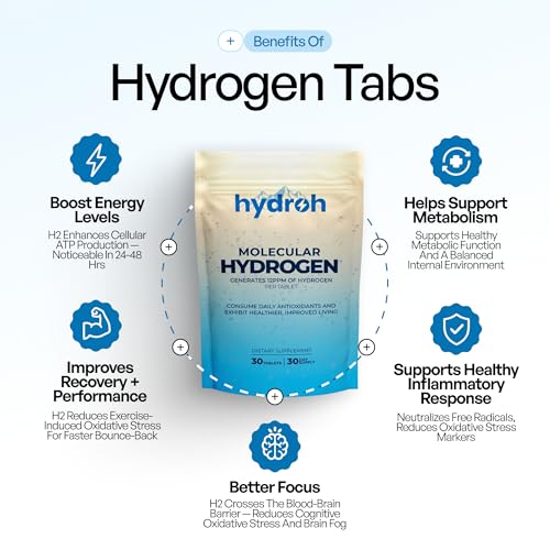 Hydrogen Water Tablets, Molecular Hydrogen Tablets for Drinking Water, Quick-Dissolving Unflavored H2 Tabs, Up to 12 PPM Hydrogen, No Equipment Needed (30-Day Supply)