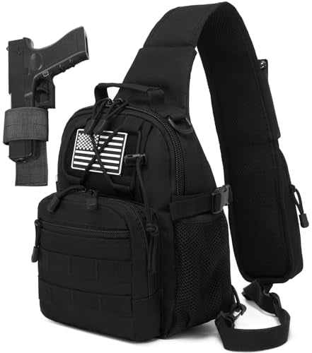 Small Tactical Holster Sling Backpack Accessories Shoulder Pouch Water Bottle & Radio Holder Crossbody Bag for Men - color: Black