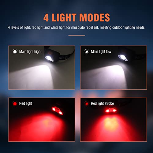 BORUIT LED Headlamp Red White Light Head Lamp [2-Pack] AAA Battery Super Bright Headlight 4 Mode Head Flashlight for Kids Adult Camping Running Hunting Fishing Gear - size: 2-pack