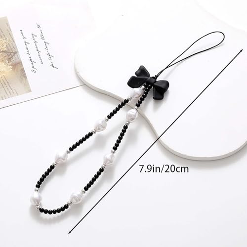 Beaded Phone Lanyard Wrist Strap Phone Charms Fixed Beads Pearl Chain - color: PC-hdj-1