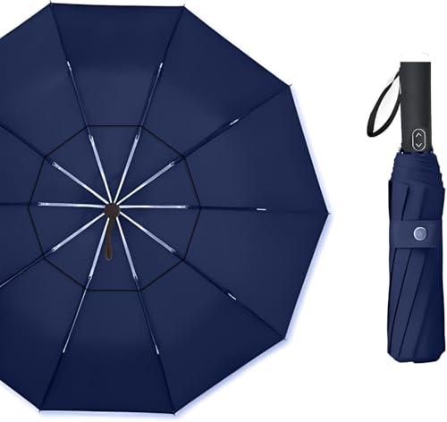 MRTLLOA Compact Golf Umbrella, 10 Ribs Vented Windproof Travel | 49/54/62 Inch Large Oversize, Double Canopy, Quick-Dry Fabric, Lightweight, Umbrellas for Rain - color: Navy Blue, size: 49 Inch