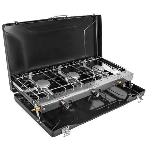 FineFlame Camping Stove, Propane Portable Camp Stove, 19800BTU-3 Burners - color: Black-3 burner-19800BTU