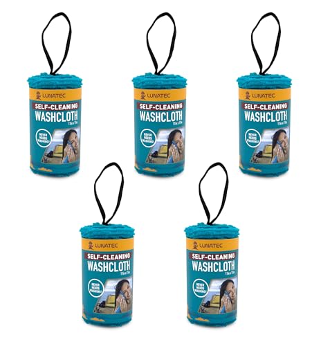 Lunatec® Self-Cleaning Washcloth. A Camping & Travel Essential. Quick Drying, Light Exfoliator, Odor-Free & Lathers Great. - color: Blue 5pack