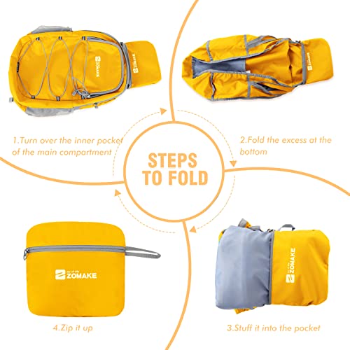 ZOMAKE Lightweight Packable Backpack, Water Resistant Foldable Daypack 28L - color: Yellow, size: 28L