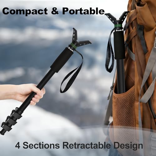 UUQ M4 Carbon Fiber Monopod Shooting Stick and Gun/Rifle Rest, 4-Section Adjustable Height, Durable and Lightweight Versatile Trekking Pole, Portable Compact for Hunting, w/Spike Foot