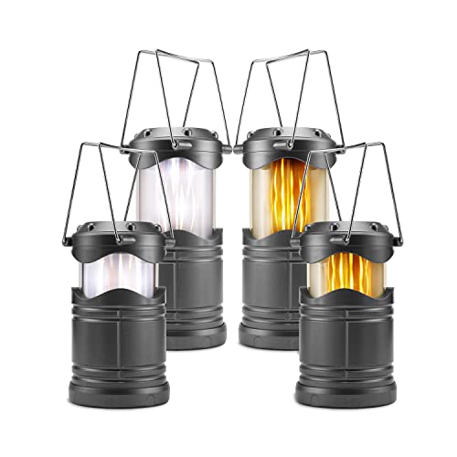 Lichamp 4 Pack LED Camping Lanterns, Dark Gray | Collapsible Flameless Candles Tea Lights, Portable Battery Powered Camping Lights Emergency Supplies Kit - color: Gray