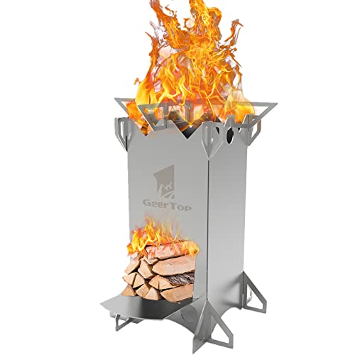 GEERTOP Wood Burning Camping Rocket Stove, Portable Backpacking Stainless Steel Wood Stove Camping Gear Accessories for Emergency Survival Outdoor Hiking Travel Picnic BBQ - color: Silver