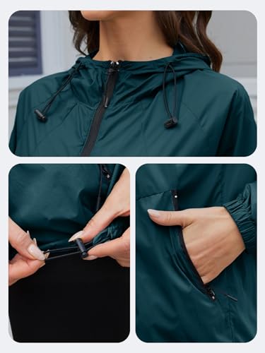 CRIPOM Packable Rain Jacket Women Waterproof Lightweight Jacket With Hood Womens Windbreaker Jacket S-XXL - color: Dark Blue, size: X-Large