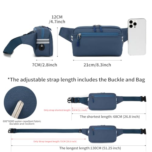 Mini Hiking Waist Bag, 3-Pocket 1.7L RFID Blocking Fanny Pack for Men Women - color: Blue