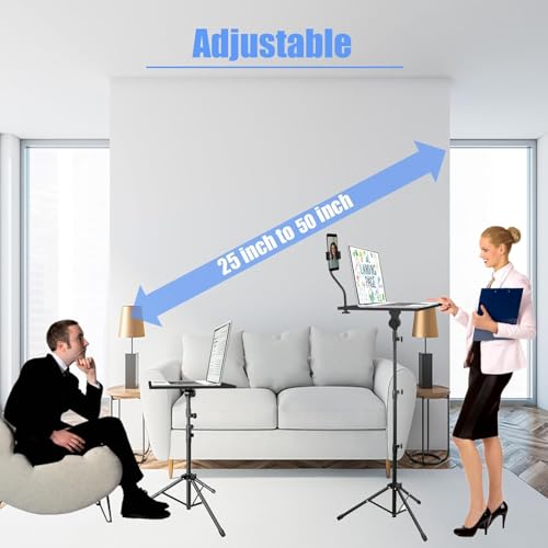 Kereal Laptop Projector Tripod Stand, Universal Portable Floor Holder Mount Stand for DJ Equipment,Office,Stage,Studio,Podium,Adjustable Height 25 to 50 Inch, with Tray and Gooseneck Phone Holder
