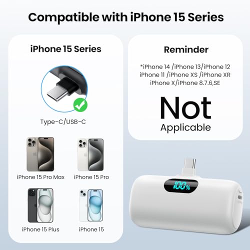 Mini Portable Charger USB C Power Bank,5000mAh PD Fast Charging Battery Pack Built-in USB-C Connector Travel Essential for iPhone17/Pro/17Pro Max/16e/Air/16 Plus/16Pro Max/15 All Series,Android White - color: White