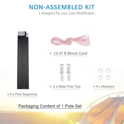 Aluminum Tent Poles Replacement, Fits Both Female and Male Ends, Lightweight Tent Pole Repair Kit, 7001 Aluminum Alloy T6 Heated - color: 12ft, size: 2 Poles Pack
