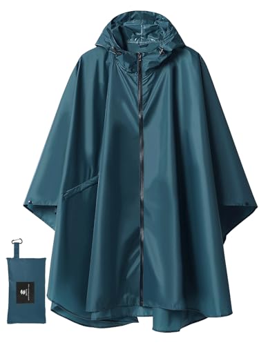 SaphiRose Adult Rain Poncho Waterproof Hooded Zipper Raincoat with Pockets - color: Deep Blue