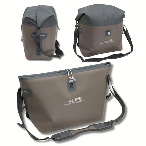 ALPS Mountaineering EverDry Roll-Top Tote – Waterproof Travel & Beach Bag with Adjustable Strap & Lashing Points for Boating & Kayaking - color: Brown, size: 20-35L