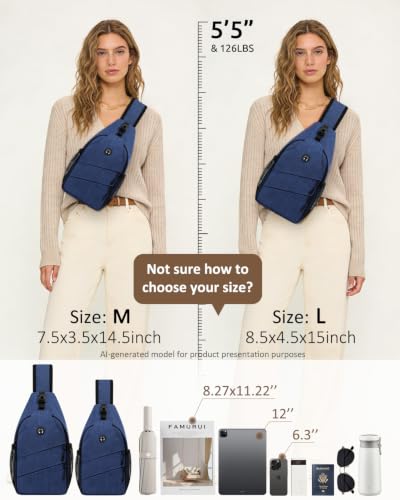 Pritent Crossbody Bags for Women Men Trendy Sling Bag Backpack Casual Chest Bag with Convertible Shoulder Strap - color: Blue, size: Large