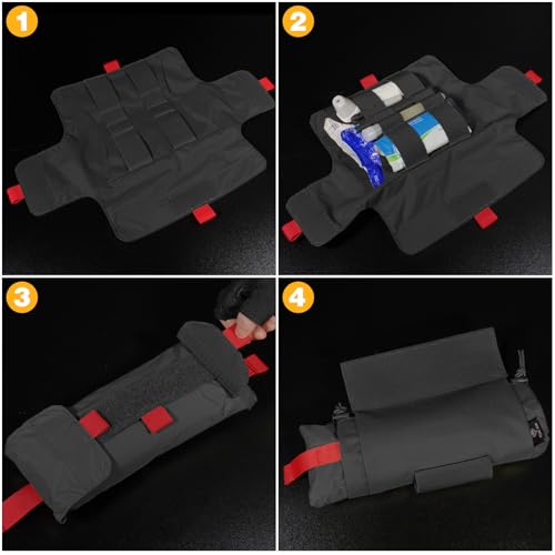 PETAC GEAR Tactical First Aid Drop Dump Pouch, Micro Medical Trauma Roll Up Drop Pouch EMT IFAK Sub Abdominal Carrying Bag with Hook-N-Loop(BK) - color: Bk