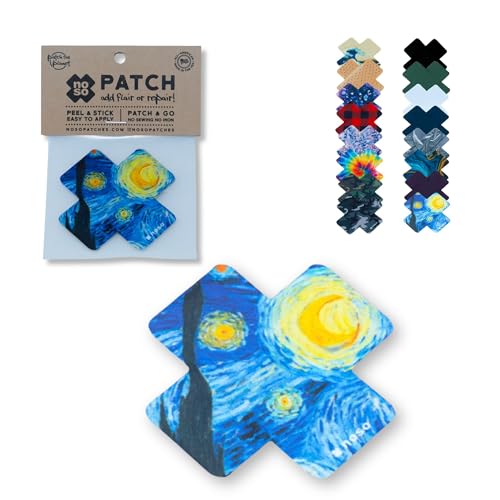 Noso Patches Fabric Repair Kit, Waterproof Peel & Stick Self-Adhesive | Add Flair or Repair with patches for tents, down jackets, sleeping pads, denim, clothing and gear. Made in USA. - color: Starry Night