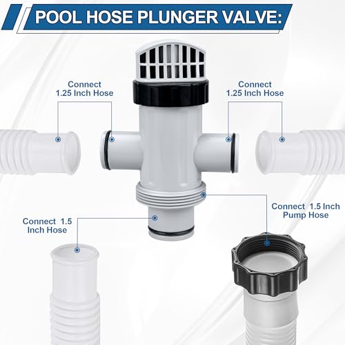 Above Ground Plunger Valves with Pool Hose Adapter B for Intex Above Ground Pool & Pump, Pool Parts and Accessories On/Off Plunger Valve Replacement & 25009 Hose Conversion Adapter 1 1/4 to 1 1/2