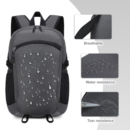 Lightweight Hiking Backpack 30L Packable Foldable Daypack Collapsible Travel Bag Water-Resistant for Women Men (Gray) - color: Gray, size: Large
