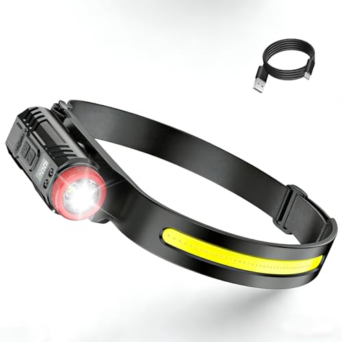 Rechargeable Headlamp with Motion Sensor,LED Headlight, Waterproof Bright Head Lamp for Adults, Camping, Running, Hiking, Fishing, Hard Hat Light - color: Round