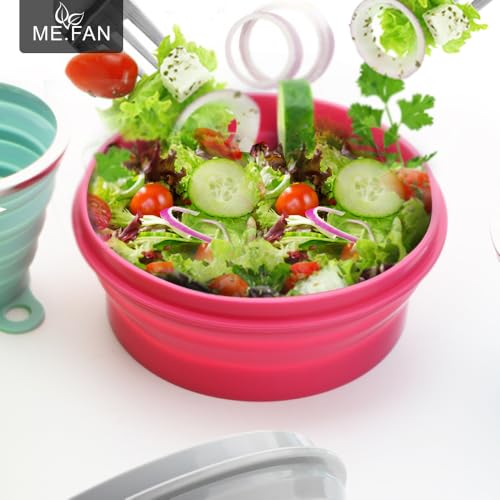 ME.FAN Silicone Collapsible Bowls - Silicone Folding Travel Bowl with Lids - Expandable Food Storage Containers Set - Portable, [27oz] - color: 2 Pack-Blue-Light Green