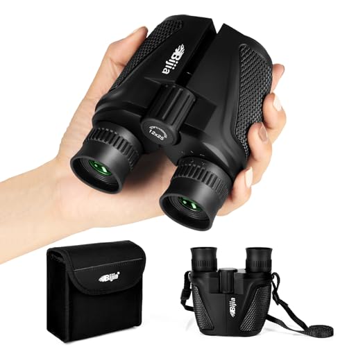 BIJIA 12 x 25 Compact Binoculars for Adults and Kids, Easy Focus Small Binoculars with BAK4 Prism, Large Eyepiece, Waterproof, Low Light Vision for Travel, Hiking, Bird Watching, Hunting, Concerts