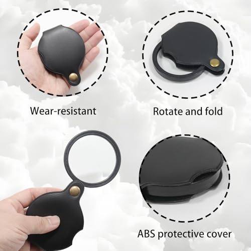 20X Pocket Magnifying Glass 2 Pcs Portable Pocket Magnifier - color: Black