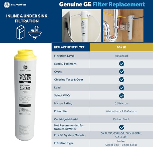 GE Icemaker & Refrigerator System, Exterior Connection, Ice for Beverages, Reduce Chlorine Taste & Odor for Better Water, Replace Every 6 Months, GXRLQK - size: 1 Count (Pack of 1), style: GXRLQK