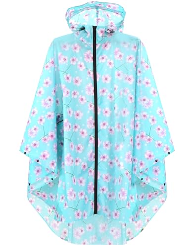ANYOO Waterproof Rain Poncho Lightweight Reusable Hiking Hooded Coat Jacket for Outdoor Activities - color: Lotus