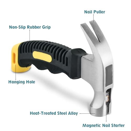 Small Claw Hammer - Mini Hammer for Women&Kids, Camping Hammer, Stubby Tack Hammer, Nail Hammer with Magnetic - color: Yellow