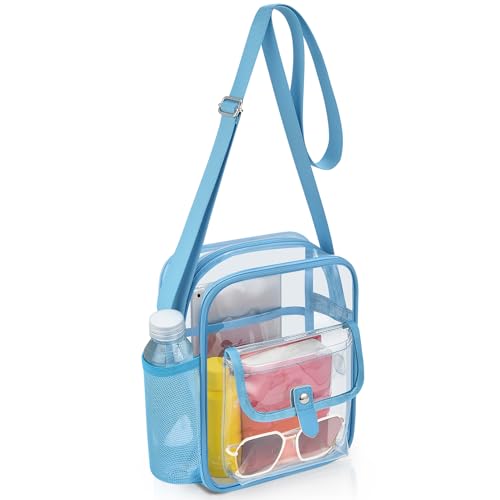 SPODEARS Clear Crossbody Bag for Stadium with Bottle Holder - color: Sky Blue, size: Medium
