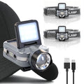 Foleto 2-Pack Rechargeable Hat Clip Lights, 900 Lumens Zoomable & Dimmable LED Headlamp Flashlight with 180° Adjustable Clip, 6 Modes, Long Battery Life for Running, Camping, Hiking, Working