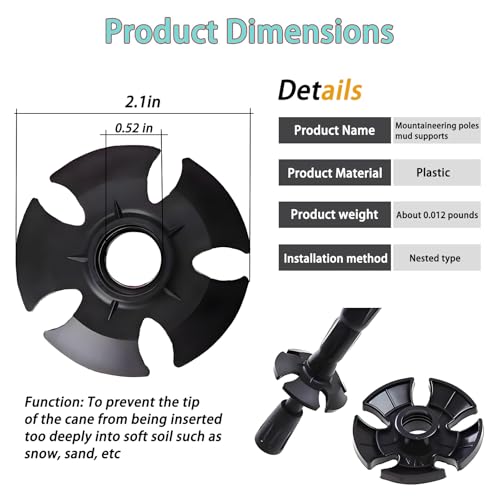 6Pcs Trekking Pole Tips Replacement Protectors, Rubber Feet for Hiking Pole Tips Rubber Tips Accessories, Fits Most Standard Walking Sticks Shock Absorbing(11mm/0.43" Hole Diameter) - size: 8a6