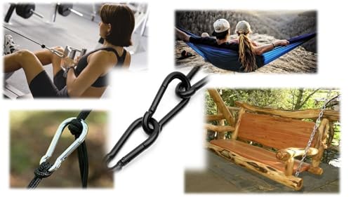 Black & Silver Zinc-Galvanized Heavy Duty Bushcraft Carabiner Spring Snap Clip Link Hooks 200-500lb Load 2, 6 & 12 Packs - color: 5cm (2.0in) Black 2 Pack