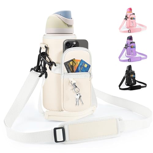 Water Bottle Carrier Bag with Strap, Fits Owala FreeSip 24/32 oz - color: Off-white, size: 24 ounce