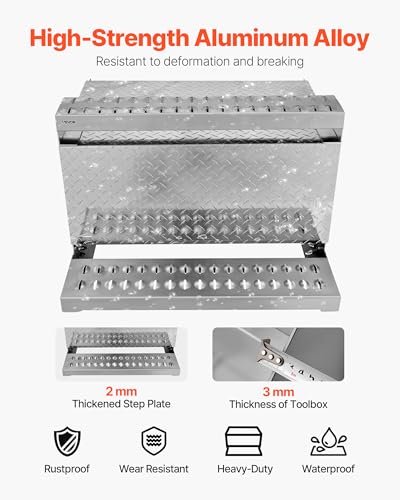 VEVOR Semi-Truck Step Tool Box, 31" x 30" x 19" Heavy Duty Aluminum Diamond Plate Toolbox, Waterproof Cab Entry Step Storage Box with Shock-Absorbing Latch for Flatbed, Crane, and Semi Trucks - size: 31"L x 30"W x 19"H