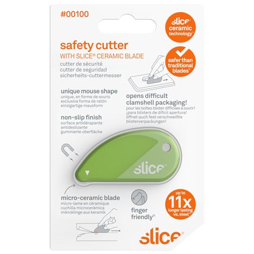 Slice 00100 Ceramic Blade Safety Cutter, Opens Clamshell Packaging, Coupon Cutter, Trim Photos, Scrapbooking, Fits Keychain, Green - color: Green, size: 1 Pack