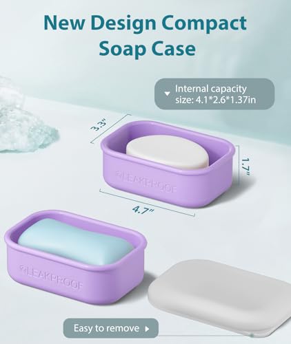 Quatish Compact Leakproof Travel Soap Case, Silicone Soap Box with Draining Layer, Enhanced Soap Container, Suitable for Camping, Gym, Bathroom, Outdoor Essentials, Purple - color: Purple, size: Regular